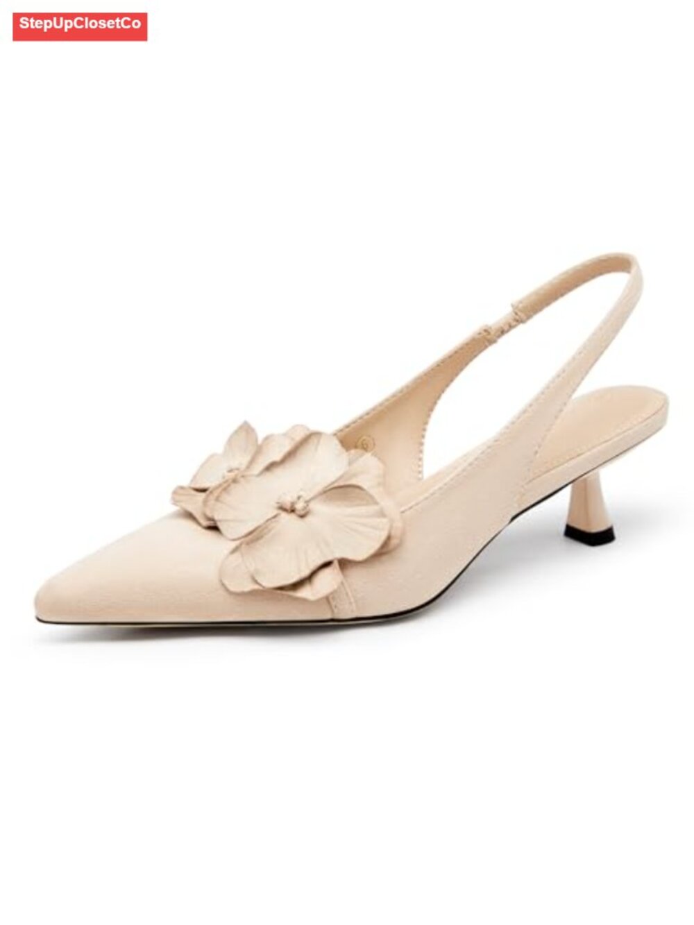 Slingback Kitten Heels Pumps Closed Pointed Toe Flower Dress Wedding Shoes